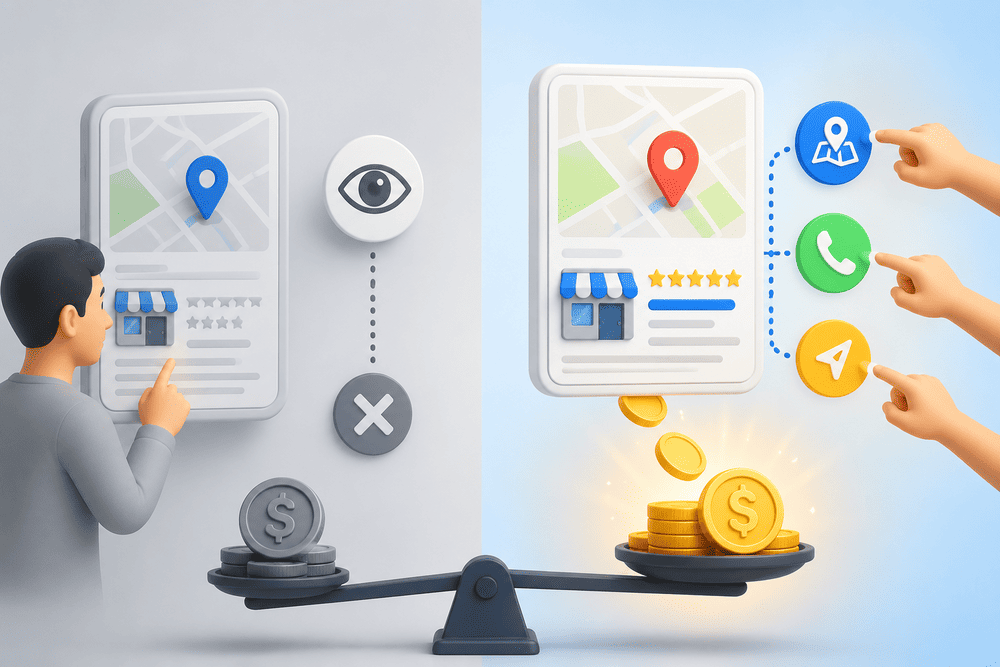 So sánh hiển thị thông thường với quảng cáo Google Maps tạo cuộc gọi và lượt chỉ đường