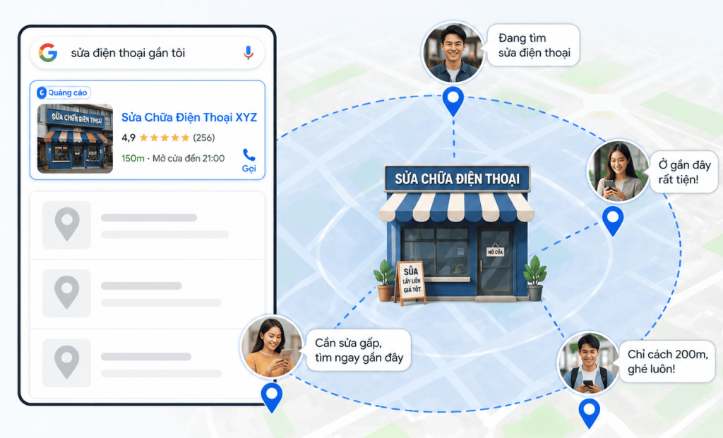 Quảng cáo Google Maps tiếp cận khách hàng đang tìm dịch vụ gần cửa hàng