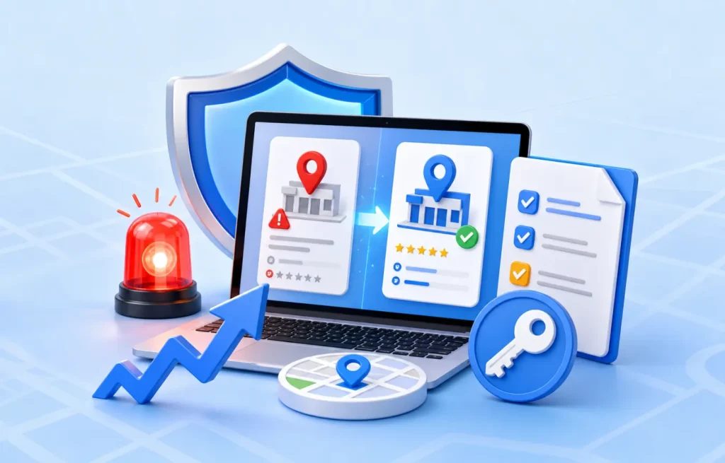 Minh họa dịch vụ cứu Google Maps bị tạm ngưng và khôi phục quyền sở hữu hồ sơ
