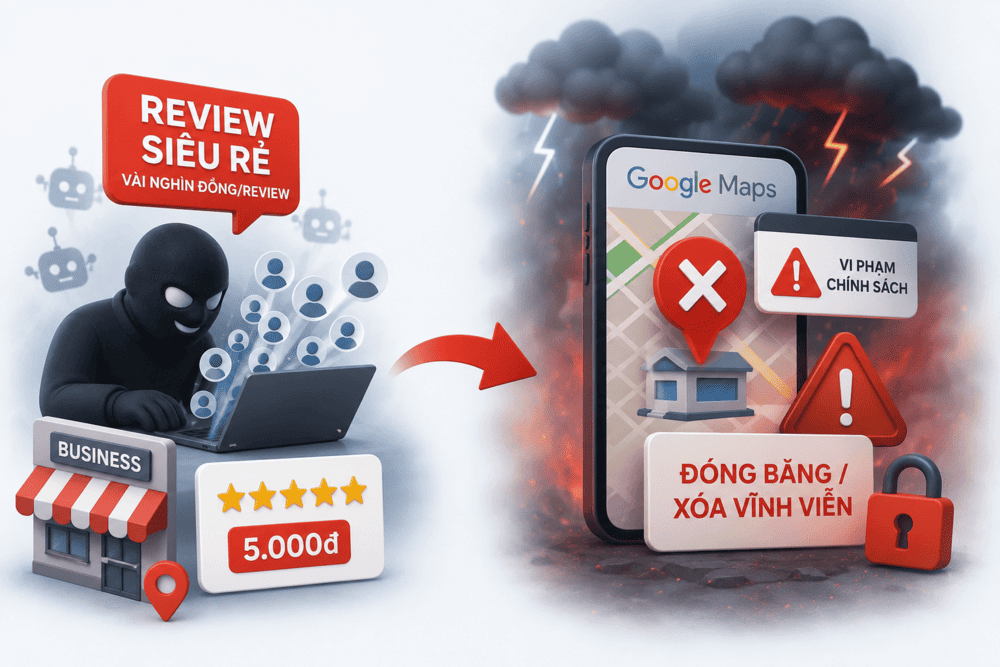 Cảnh báo tài khoản ảo và review Google Maps giá rẻ có nguy cơ vi phạm chính sách
