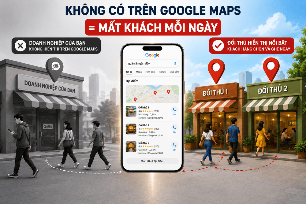 So sánh doanh nghiệp không xuất hiện trên Google Maps với đối thủ nổi bật trên Local Pack