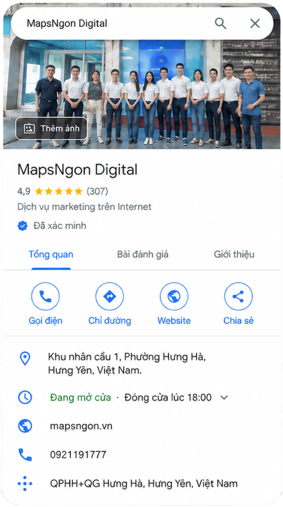 Hồ sơ MapsNgon Digital có huy hiệu đã xác minh trên Google Maps